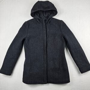 Vintage Y2K Womens Jacket M Gap Wool Blend Medium Gray Hooded Pockets Full Zip